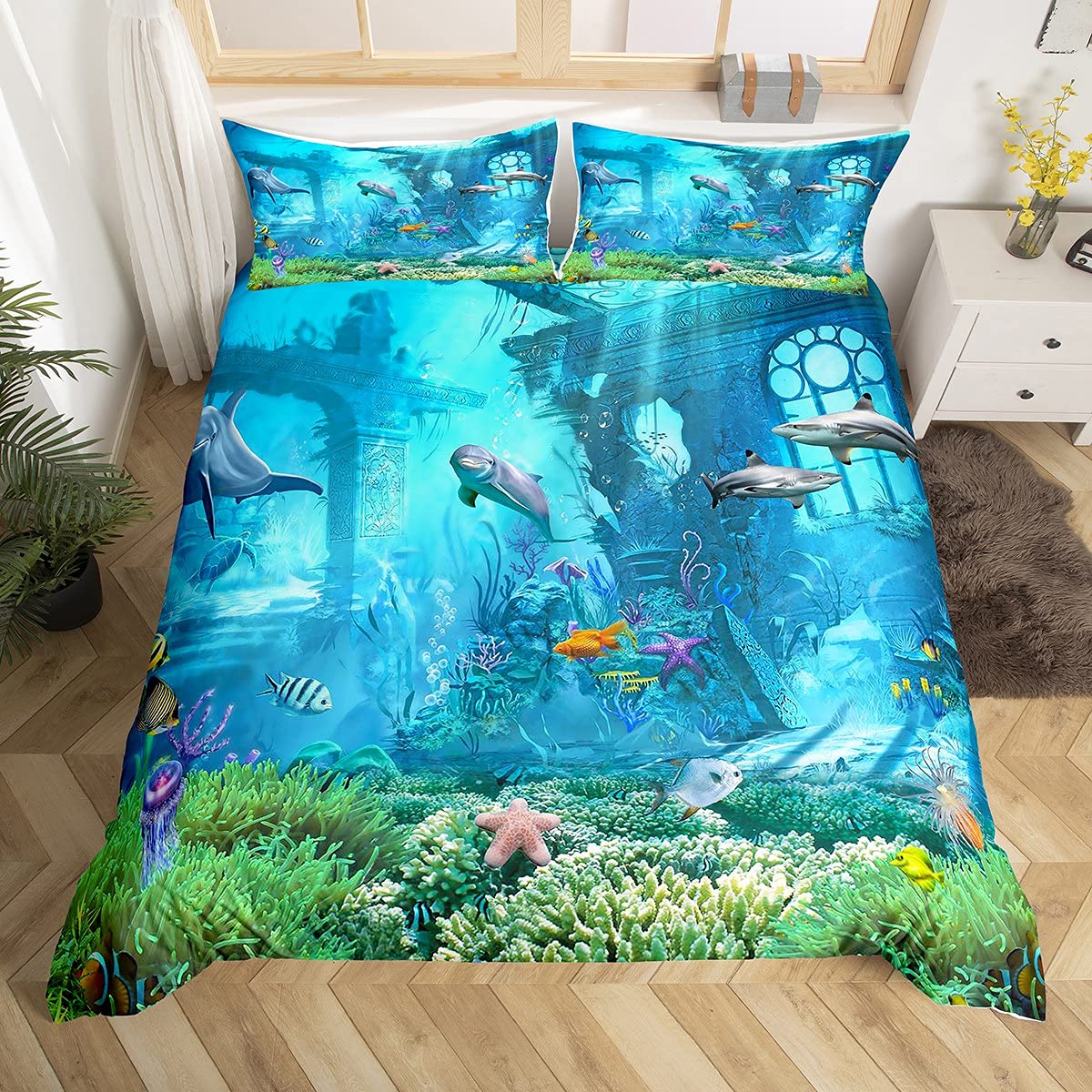 Fish Duvet Cover Set Ocean Bed - огляд і ціна Fishing Boat Cover